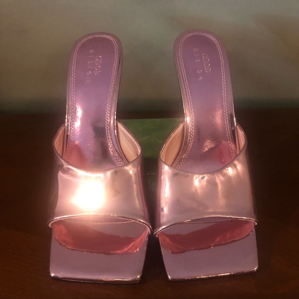 ASOS Metallic Pink Square-Toe Slide Heels
